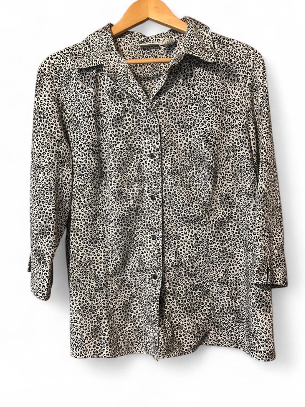 Leopard Print Button-Front Women's Top - Black & Cream